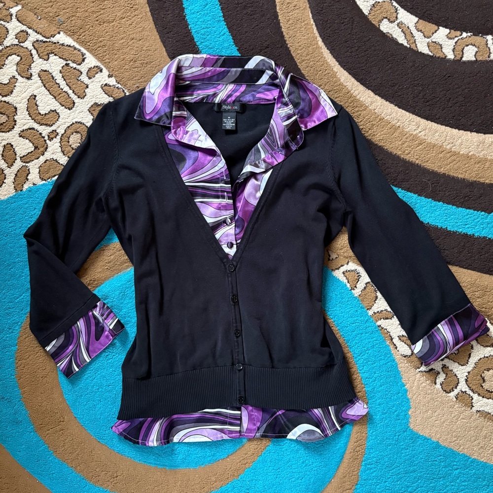 Style & Co. Black and Purple Button-Down Shirt
